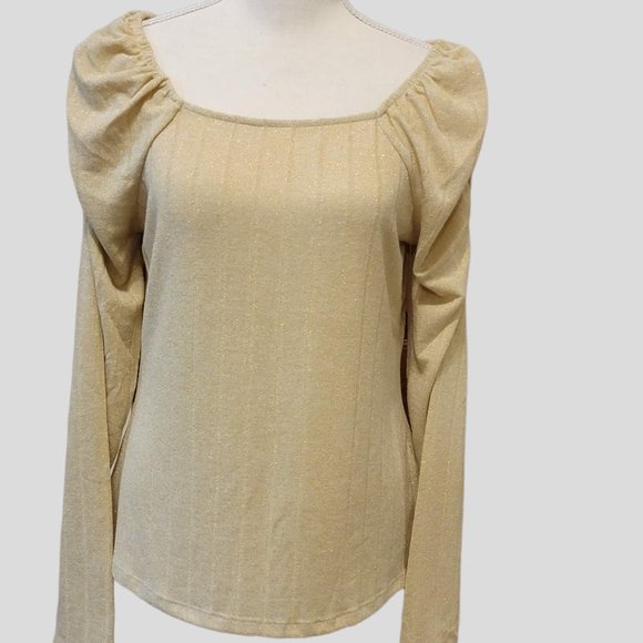 New Zac & Rachel Shirred Square Neck Bodice Top White Swan with Gold Lurex M - Picture 1 of 14